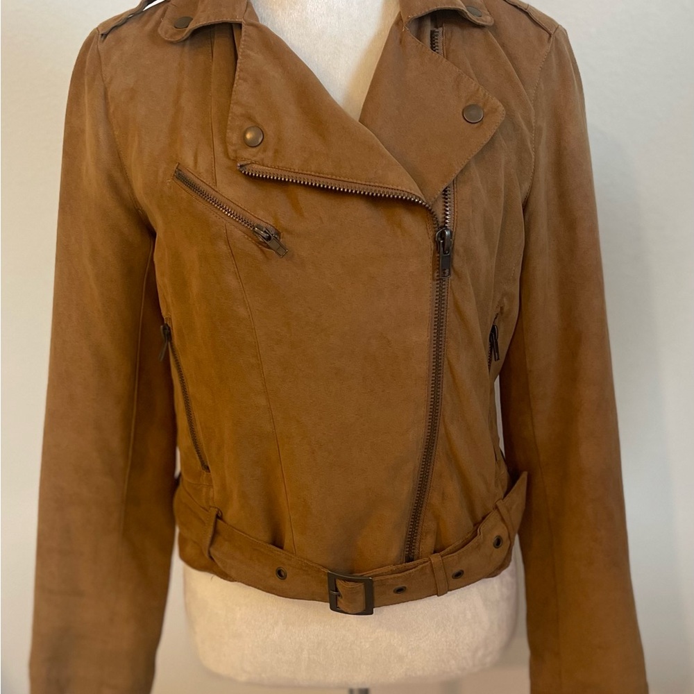Forever 21 Tan Leather Moto Jacket with Asymmetrical Zipper